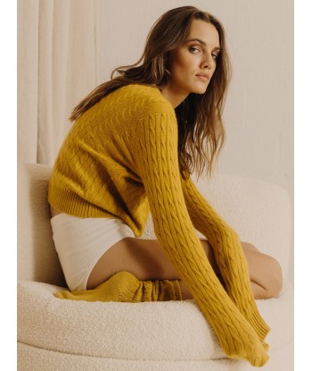 MUSTARD TWISTED CABLE SWEATER est présent 