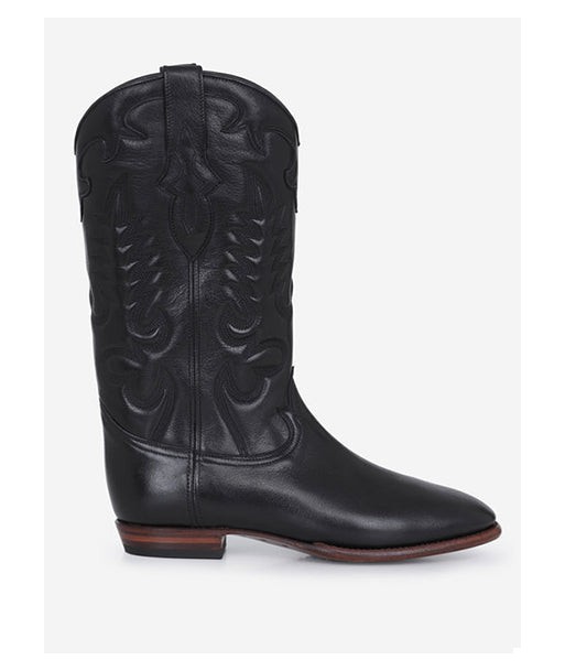 BLACK LEATHER MIDNIGHT COWBOY BOOTS les ctes