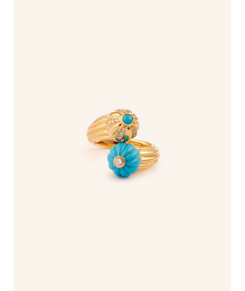 DOUBLE GELATO TURQUOISE AND DIAMONDS RING brillant des détails fins