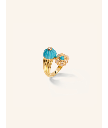 DOUBLE GELATO TURQUOISE AND DIAMONDS RING brillant des détails fins