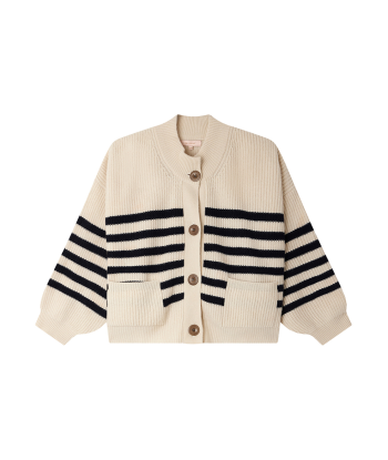 CARDIGAN ROY RAYURES NAVY WHITE brillant des détails fins