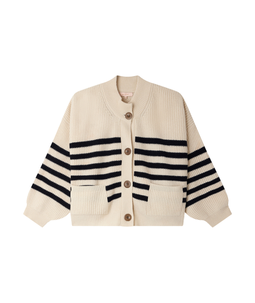 CARDIGAN ROY RAYURES NAVY WHITE brillant des détails fins