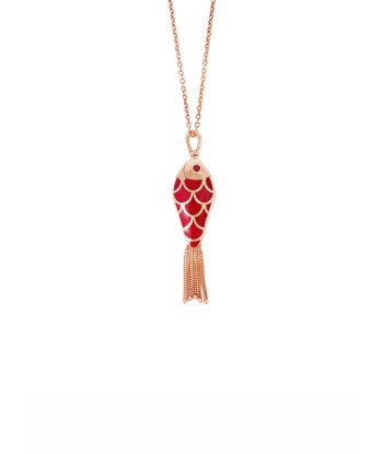 RED ENAMEL FISH NECKLACE - WHITE AND RUBY s'inspire de l'anatomie humaine