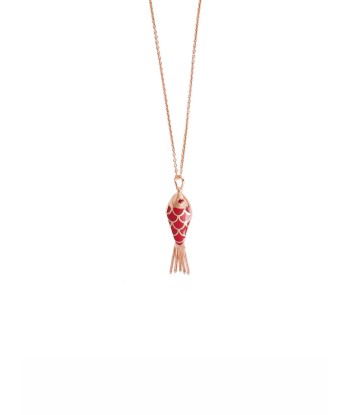 RED ENAMEL FISH NECKLACE - WHITE AND RUBY s'inspire de l'anatomie humaine