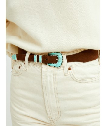 CRAZY BELT IN SOFT BROWN TURQUOISE LEATHER français