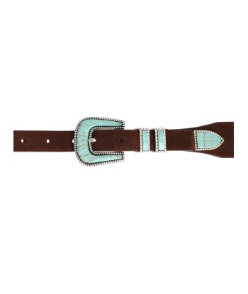 CRAZY BELT IN SOFT BROWN TURQUOISE LEATHER français