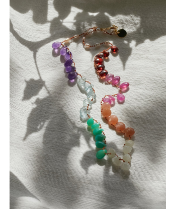 RAINBOW NECKLACE AMAZONITE GRENAT SAPHIRS pas cher 