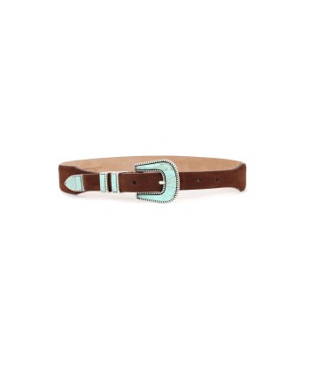 CRAZY BELT IN SOFT BROWN TURQUOISE LEATHER français