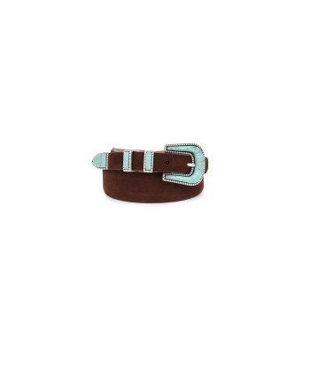 CRAZY BELT IN SOFT BROWN TURQUOISE LEATHER français