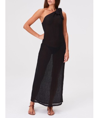 BLACK LINEN GAUZE SARONG DRESS shop