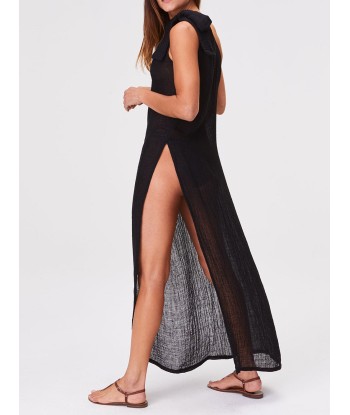 BLACK LINEN GAUZE SARONG DRESS shop