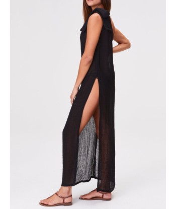 BLACK LINEN GAUZE SARONG DRESS shop